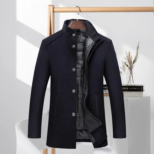 Men Woolen Jacket Waistcoat Two Peices Set Casual Wool Blend Coat Men Winter Mid-Length Thickened Men Overcoat With Waistcoat