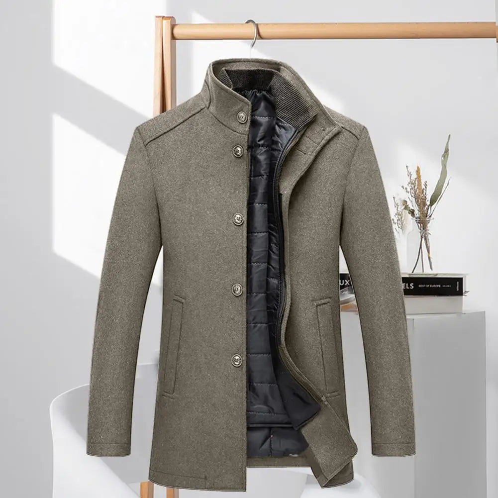 Men Woolen Jacket Waistcoat Two Peices Set Casual Wool Blend Coat Men Winter Mid-Length Thickened Men Overcoat With Waistcoat