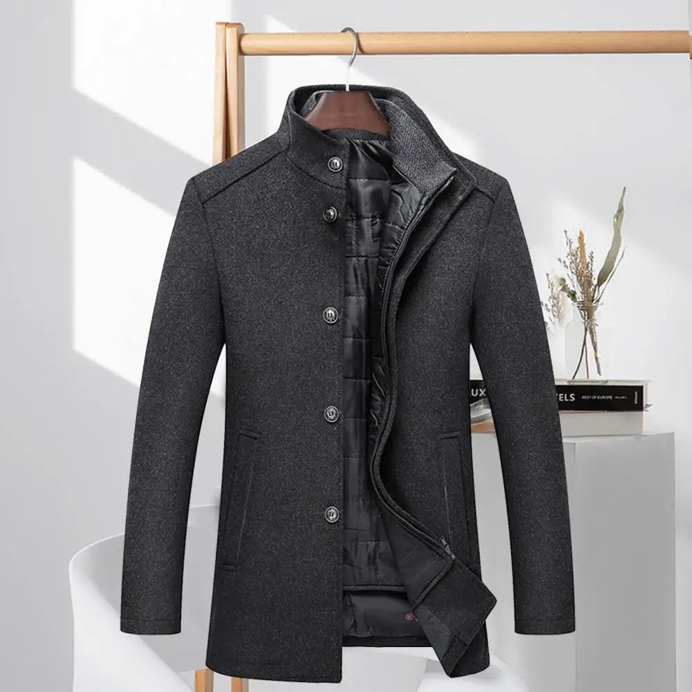 Men Woolen Jacket Waistcoat Two Peices Set Casual Wool Blend Coat Men Winter Mid-Length Thickened Men Overcoat With Waistcoat