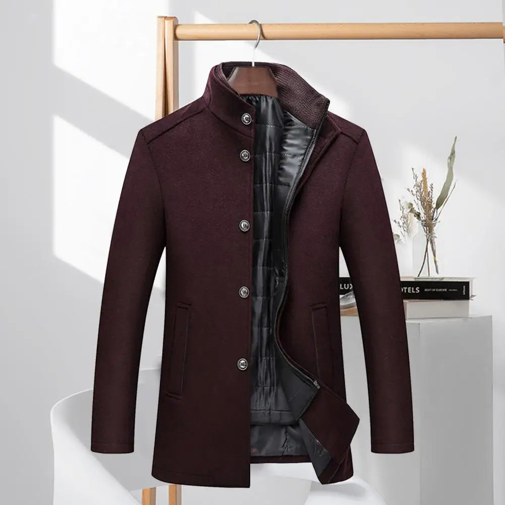 Men Woolen Jacket Waistcoat Two Peices Set Casual Wool Blend Coat Men Winter Mid-Length Thickened Men Overcoat With Waistcoat